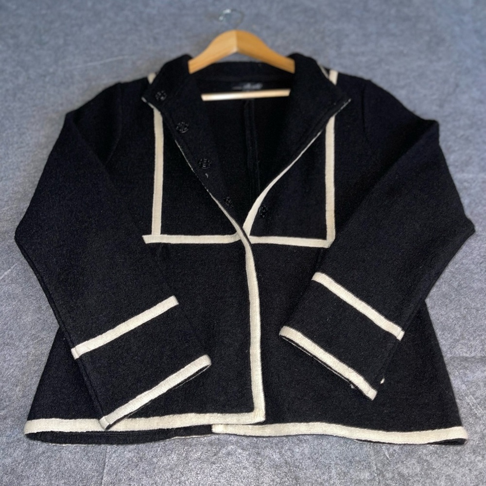 Willi Smith 100% Wool Jacket Women’s L Black White Trim